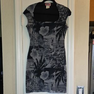 Hilo Hattie Black and Gray Floral Mini Dress